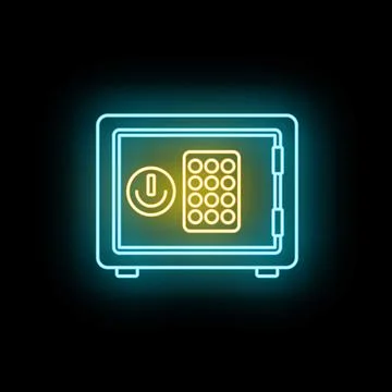 Safe box neon icon protecting money and assets Stock Illustration