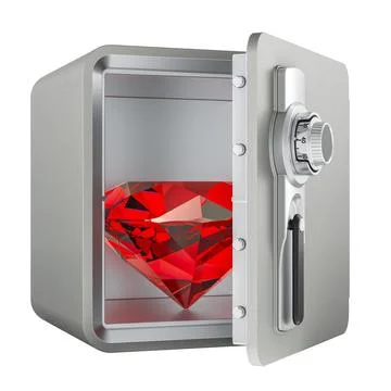 Safe box with red gemstone, 3D rendering Stock Illustration