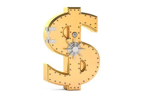 Safe box in shape of sign dollar, 3D rendering 스톡 일러스트