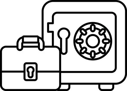A safe with a briefcase next to it Stock Illustration