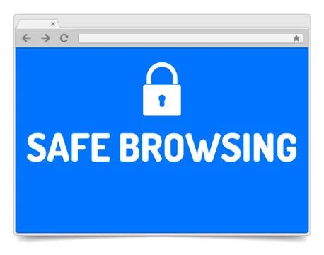 Safe browsing - opened internet browser window on white background with shado Stock Illustration