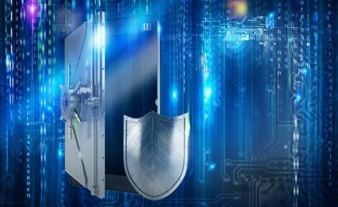 Safe cellphone from hacker attack like a strongbox. 3D Rendering Stock Illustration