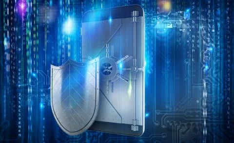 Safe cellphone from hacker attack like a strongbox. 3D Rendering Stock Illustration