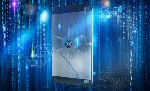 Safe cellphone from hacker attack like a strongbox. 3D Rendering Stock Illustration