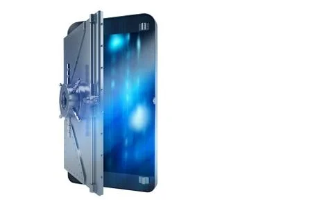 Safe cellphone from hacker attack like a strongbox. 3D Rendering Stock Illustration