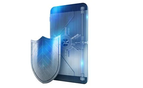 Safe cellphone from hacker attack like a strongbox. 3D Rendering 스톡 일러스트