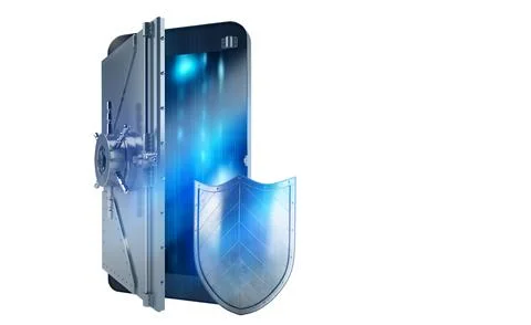 Safe cellphone from hacker attack like a strongbox. 3D Rendering Stock Photos