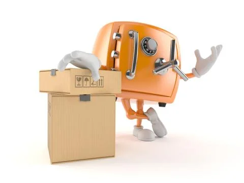 Safe character with stack of boxes Stockillustratie