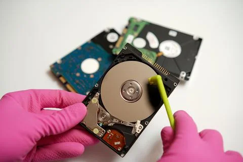 Safe cleaning and verification of your electronic data on media. Concept. Stock Photos