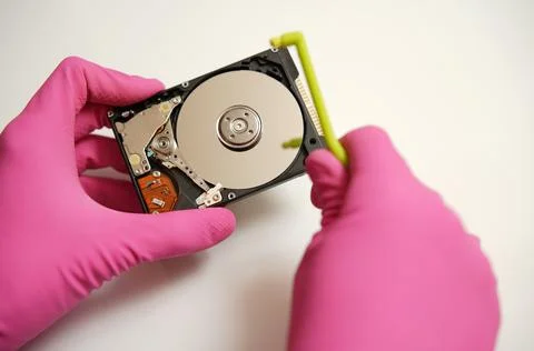 Safe cleaning and verification of your electronic data on media. Concept. Stock Photos