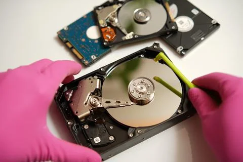 Safe cleaning and verification of your electronic data on media. Concept. Stock Photos
