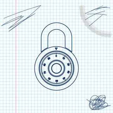 Safe combination lock wheel line sketch icon isolated on white background Illustrazione stock