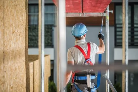 Safe Construction Work While on a Scaffolding.  Stock Photos
