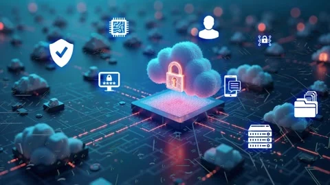 Safe Data in the Cloud Security.Cloud Technology Concept .Secure Data Stock Footage 302834847