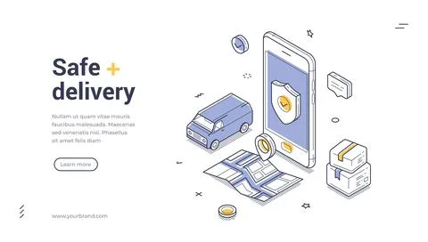 Safe Delivery And Order Tracking Service Isometric Banner Vector Illustration 库存插图