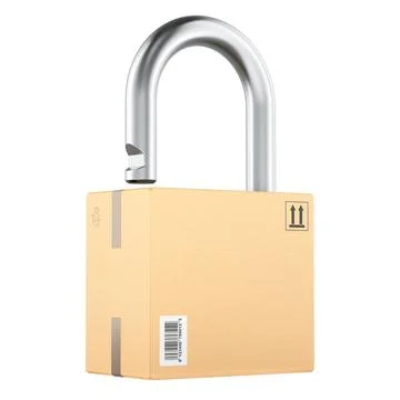 Safe delivery, concept. Parcel as padlock. 3D rendering Illustration