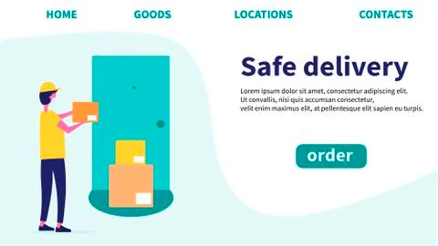 Safe delivery. Web page design templates. Stay home. Online shopping on websi Stock Illustration