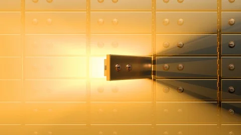 Safe deposit box opens and shows a bright light inside it Stock Footage 106437276