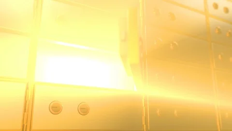 Safe deposit box opens and shows a bright light inside it, angle view Stock Footage 106485383