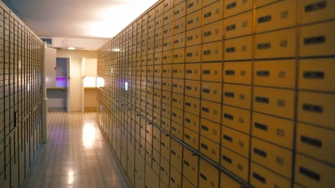 Safe Deposit Boxes in the bank vault room, bank prison room, bank cell bars, Stock Footage 98167227