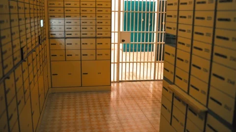 Safe Deposit Boxes in the bank vault room, bank prison room, bank cell bars, Vídeos de archivo 98167257