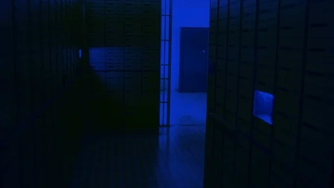 Safe Deposit Boxes in the bank vault room, bank prison room, bank cell bars Stock Footage 98167641