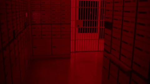 Safe Deposit Boxes in the bank vault room, bank prison room, bank cell bars Stock Footage 98167757
