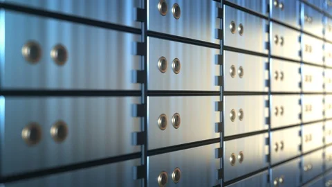 Safe deposit boxes in a bank vault room, seamless loop Stock Footage