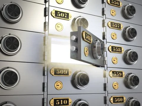 Safe deposit boxes in a bank vault. banking concept. 스톡 일러스트