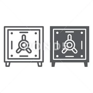 Safe deposit line and glyph icon, finance and currency, bank safe sign, vector Stock Illustration