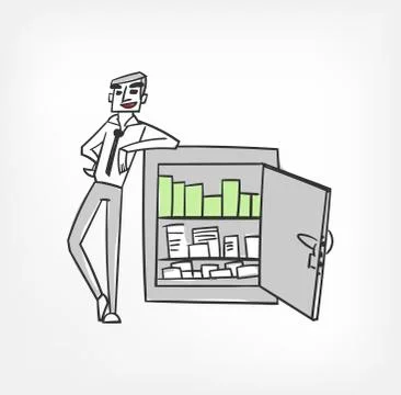 Safe deposit vector illustration chatacter happy business man Stock Illustration