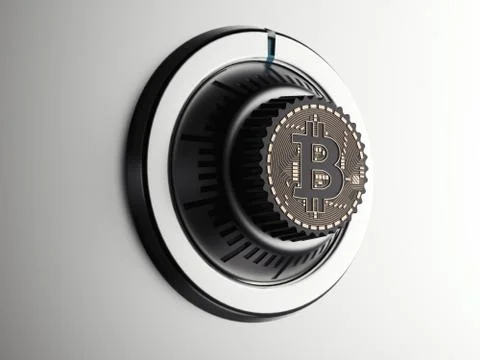 Safe dial with bitcoin symbol. 3d rendering Ilustração Stock
