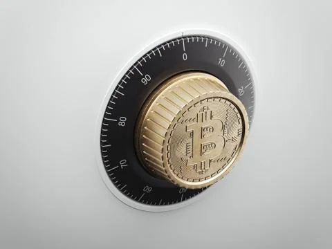 Safe dial with bitcoin symbol. 3d rendering Illustrazione stock