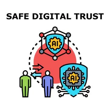 Safe digital trust protecting data exchange and ai Stock Illustration