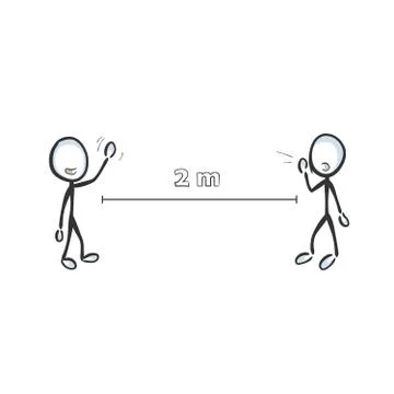 Safe distance rule during virus quarantine. Hand drawn. Stickman cartoon. Doo Stock Illustration