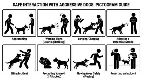 Safe Dog Interaction Pictogram Guide: Aggressive Behavior and Prevention Illustrazione stock