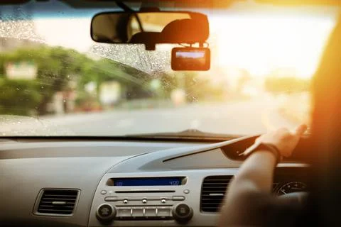 Safe drive, speed control and security distance on the road, driving safely,  Stock Photos