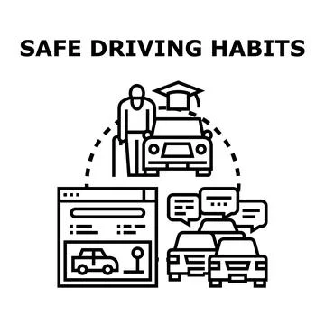 Safe driving habits concept vector illustration for traffic safety Stock Illustration