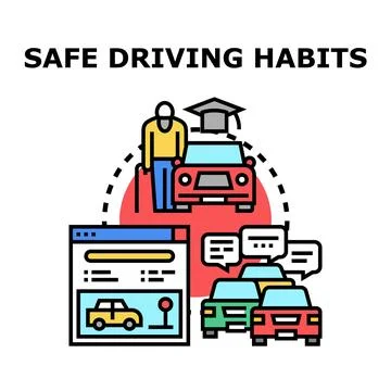 Safe driving habits concept vector illustration for traffic safety Stock Illustration