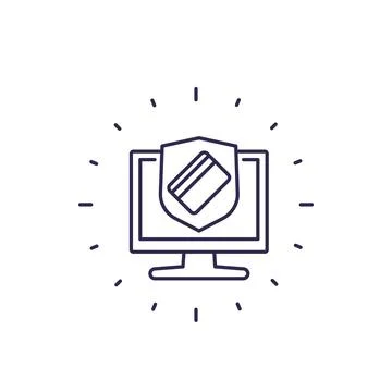Safe electronic payment icon, line Illustrazione stock
