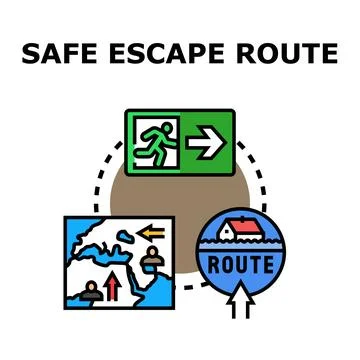 Safe escape route planning for emergency exit navigation Stock Illustration