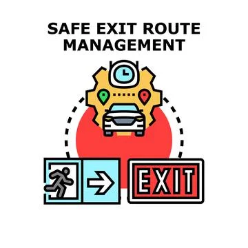 Safe exit route management concept for emergency evacuation Stock Illustration