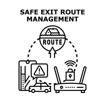Safe exit route management system concept Illustrazione stock