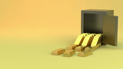Safe with gold bars – 3d render. Video stock 327461049