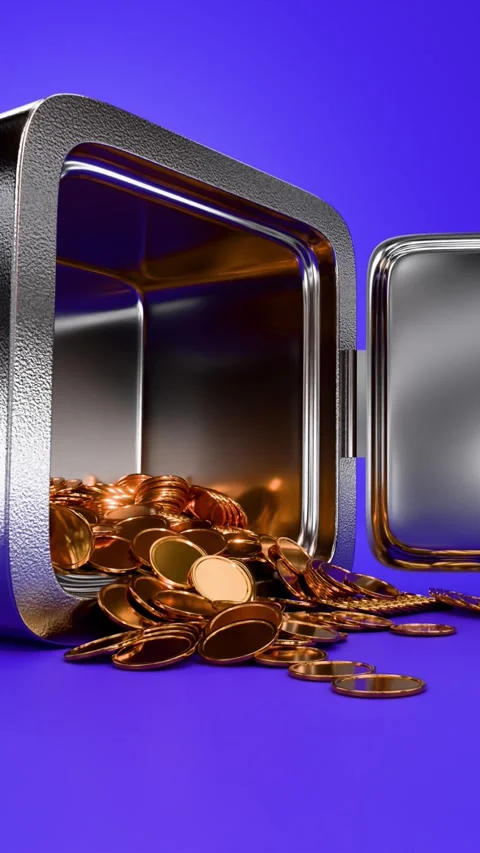 Safe with gold coins Stock Footage 299700439