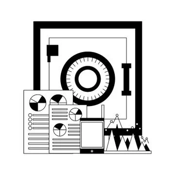 Safe heavy box with documents and tablet 库存插图