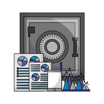 Safe heavy box with documents and tablet 스톡 일러스트