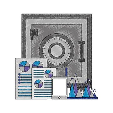 Safe heavy box with documents and tablet 스톡 일러스트