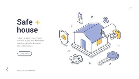 Safe house isometric web banner. Home security system and protection service  Stock Illustration
