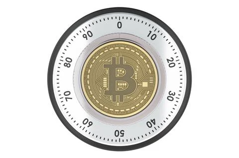Safe lock with bitcoin. Bitcoin cryptocurrency security and protection concep Stock Illustration